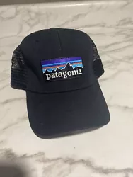 Patagonia Black Logo Mesh Trucker Hat Snapback Size All.
