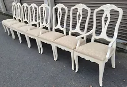 Add a touch of classic elegance to your dining room with this beautiful pair of Ethan Allen arm chairs in the French...