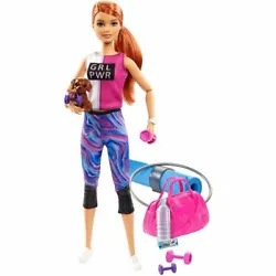 Red-Haired, with Puppy and 9 Accessories. Barbie Fitness Doll. New Barbie Doll & Accessories. Including Yoga Mat with...