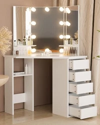 👑【Vanity Desk with 3-Color Light】 The vanity table is equipped with professional-grade makeup lights. With 3...