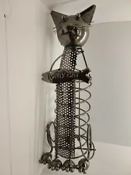 Cat Shaped Metal Sculpture Wine Bottle Holder Practical Figurine 12