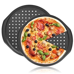 This pizza pan is finished with high quality carbon steel, food safe, durable, heating fast and evenly. 【Pizza Pan...