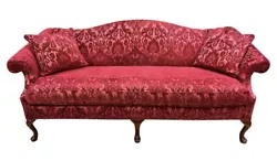 Recently upholstered in luxurious Fortuny embossed red velvet. Great condition - see pics.