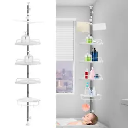 The shower caddy tension pole is made of sturdy 304 Rustproof stainless steel, Plus 4 solid plastic shelves. 【Corner...