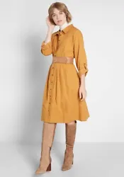 Womens Size 10 ModCloth Shirt Dress Golden Yellow EUC. Chest 18”Waist 15.5”Length 39”
