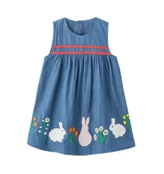 Bunny Rabbit Girls Blue Easter Dress.