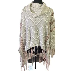 Mystree wool blend poncho cape style sweater. Tassels, cowl neck and long line, Aztec tribal print. M/L. Boho, Aztec,...