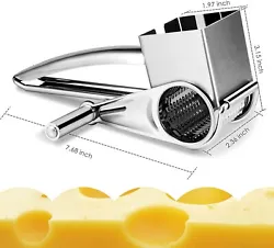 【Multi-function Cheese Grater】Hand-cranked cheese grater has 3 sharp, interchangeable stainless steel drum blades...