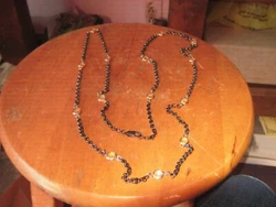 Gold Tone Yellow Station Bead Black Chain Necklace.