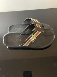 Gucci Men s Web Black Leather Thong Sandals Size 11.
