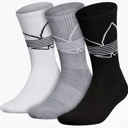 adidas Big Trefoil Logo Mens Crew Socks White/Gray/Black 3 PairsSize L/6-12Condition is “New with Tag”Shipped with...