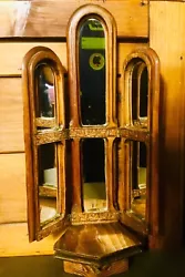 Antique Wooden Carved Handmade Three Mirror Panel Wall/Table Candle Holder. This is a very beautifully made and rare...