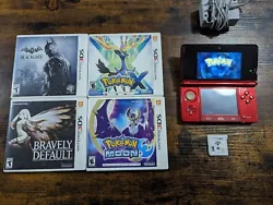 Nintendo 3DS Red (working perfectly). 3DS Power Cable. The Sims 3 for 3DS (No case). Pokemon Moon. Pokemon Alpha...
