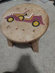 Small Wooden Stool Rustic Decorative Mini Stool antique red car Themed Kids.