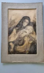 Dessin ancien scene religieuse femme Madonne et enfantAntique drawing,religious scene. Virgin Woman Madonna and child...