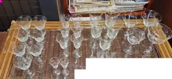 Vintage etched floral crystal stemware set 24 pcs