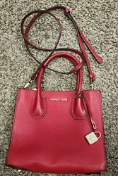 This stunning Michael Kors MERCER Medium Accordian Convertible Leather Tote in a bold and bright red hue is the perfect...