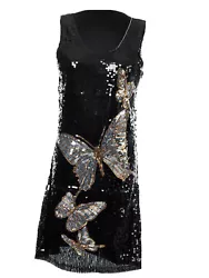 An asian inspired gold sparkle and silver sequins butterfly family,, swirls and decorated very sequined tank dress is...