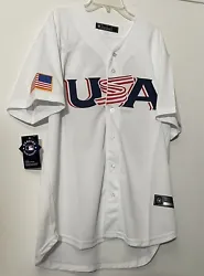 NWT MIKE TROUT USA WBC WHITE JERSEY. ALL LOGOS AND NUMBERS STITCHED. FITS LOOSE LIKE A BASEBALL JERSEY. XXL - 27