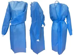 SMS Isolation Gown Knit Cuff. Heavy SMS material provides fluid repellent. Color: Blue. 100 pcs in a case. Size: One...