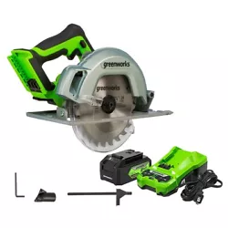 (Greenworks CR24L411. Here you can get everything from Greenworks. 1x 24V 4Ah Battery. 1x Circular Saw. 1x 24T Saw...
