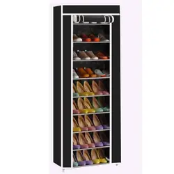 Material: non-woven fabric, PE plastic, Alloy. 1 x Practical 10 Layer 9 Grid Shoe Rack with Cover. 1 x Shoe Rack....