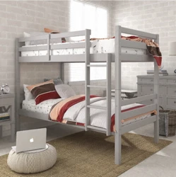Campbell Wood, Twin Over Twin Bunk Bed, Convertible Bunk Bed, Gray.