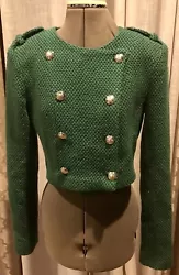 Fancy short jacket by Zara. Size M.Green and black with gold buttons. Very soft . Really short. - Length 15”