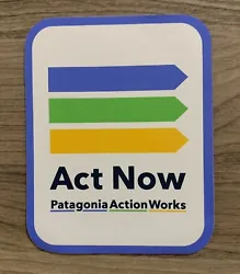 Patagonia Act Now Action Works Sticker!Sticker measurements: 3.5”x2.75”Please reach out with any questions!