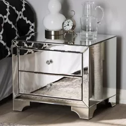 Two drawers, with soft close feature provides ample storage in your bedroom. Decorated with clear crystal drawer...