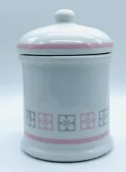 Avon Porcelain Apothecary Jar. White with grey and pink accents. Excellent preowned condition.