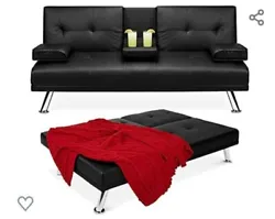 Futon Sofa Bed Fold Up & Down Recliner Couch - Black.