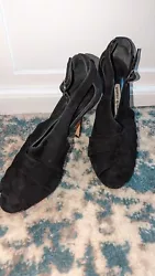 Manolo Blahnik black suede peep toe heels 38.5. Gently used. No original packaging. Will ship wrapped in tissue and in...