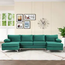 BEAUTIFUL, VELVET SOFA : Family room / living room sectional sofa with an extra wide double chaise lounge for maximum...