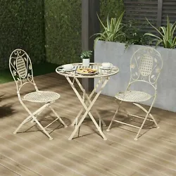 Metal Folding Bistro Table Chair Set 3 Pc Seating Patio Garden Antiqued.
