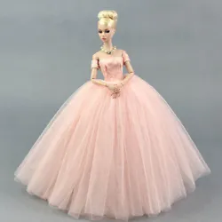 Pink Wedding Dress for Barbie Doll Princess Evening Party Clothes Wears Long Dresses Doll Clothes for Barbie Dollhouse....