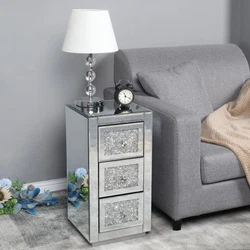 This Modern and Contemporary Mirror Surface With Diamond 3-Drawers Nightstand Bedside Table is sure to add sparkle to...