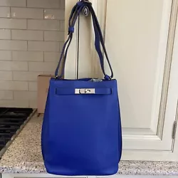HERMES So Kelly 26 Blue Togo Tote Bag. Comes with sleeper bag. Excellent condition, guaranteed authentic. Palladium...