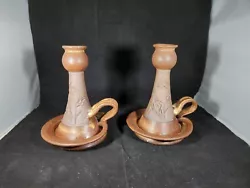 Earthstone Ceramic Stone Pottery Candle Holders Signed Set of 2  Very unique and sturdy set. No chips or cracks....