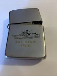 Vintage 1987 Zippo Lighter U.S.S. Flatley FFG-21 Marked L III. The hinge has had a paper clip because it is missing the...