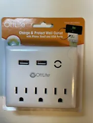 OttLite Charge & Protect Wall Outlet with Phone Shelf and USB Ports SP02W0W3 New. Condition is 