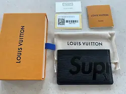 Louis Vuitton x Supreme Porte Carte Simple Epi Leather Black Card Holder Wallet NEW