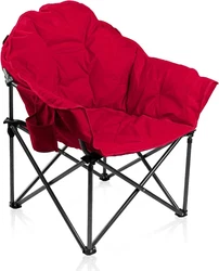 ALPHA CAMP Oversized Camping Chairs Padded Moon Round Chair Saucer Recliner with Folding Cup Holder and Carry Bag....