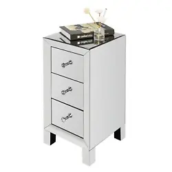 This unique mirrored nightstand or bedside table with three drawers is sure to add sparkle to your bedroom. The...