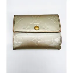 Portefeuille compact Louis Vuitton en cuir verni beige gris monogram