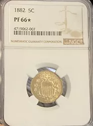 1882 Shield Nickel PF66*STAR NGC. This coin is beautiful! The front and the back of the coin have a gleaming base...
