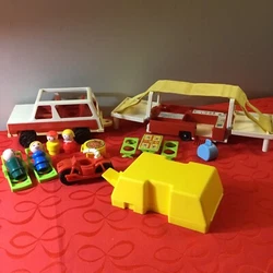 Vintage Fisher Price camping set with pop up camper and accessories as shown. Boat has gone missing. Stickers have come...