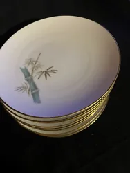 Noritake Oriental Salad Plate-Bamboo Blue/Green & Gold White-Set Of 12- 8 1/4”. These are beautiful plates-set of 12!...