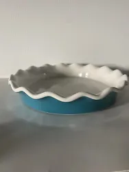 Round Ceramic Pie Dish Wave Wavy Edge 10.5’’ (8.5’’ bottom) Pie Quiche Bakeware. Caribbean Blue turquoise teal