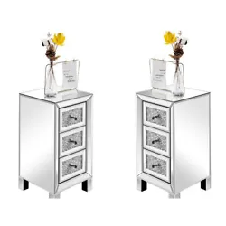 This Modern and Contemporary Mirror Surface With Diamond 3-Drawers Nightstand Bedside Table is sure to add sparkle to...